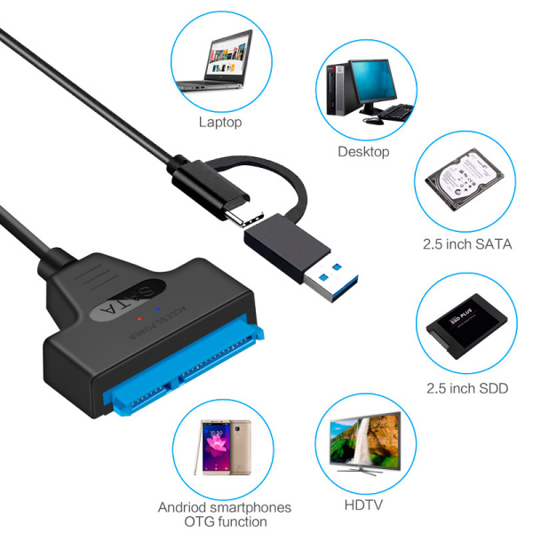 Адаптер - переходник - кабель SATA - USB3.0 - USB3.1 Type-C для жесткого диска SSD/HDD 2.5″, черный