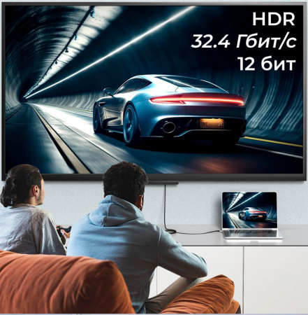 Кабель Mini DisplayPort v1.4 (mDP1.4) – HDMI v2.1 – 8K 60Гц / 4K 144Гц / 2K 240Гц, HDR, 32.4 Гбит/с, 12 бит, алюминий, оплетка, двойное экранирование, 2 метра