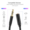 Кабель jack 3.5mm (AUX), папа-мама, 1 метр, ткань, черный