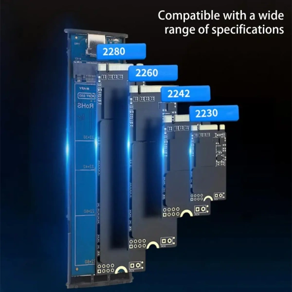 Внешний корпус - бокс для жесткого диска SSD M.2 NGFF - USB-C/USB-A, алюминий, серебро