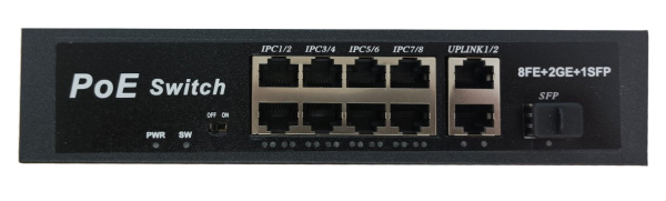 Сетевой хаб LAN - коммутатор POE -  свитч-разветвитель на 8+2 RJ45 порта + SFP порт, 10/100/1000 Мбит/с, молниезащита