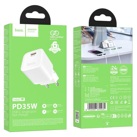 Зарядное устройство сетевое - блок питания HOCO N66, USB Type-C PD35W, белый