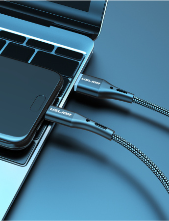 Зарядный USB дата кабель USLION Type-C для быстрой зарядки, 3.0A, 1м, черный