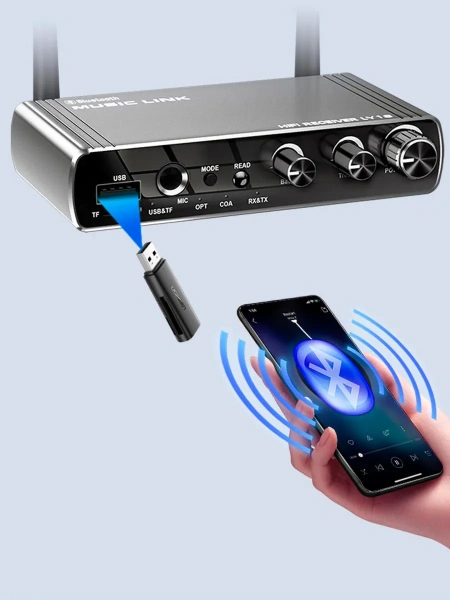 Караоке-система Аудио адаптер Hi-Fi LY18, беспроводной микрофон SM-52, комплект: 2 микрофона + приемник