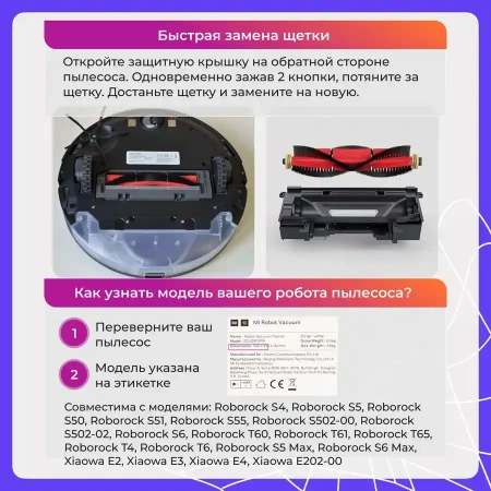 Основная щетка для робота-пылесоса с роликами Roborock T65
