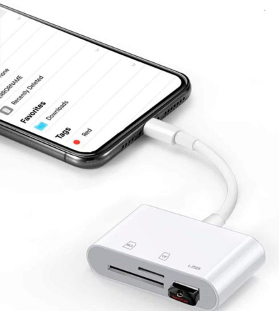 Адаптер - переходник Lightning на USB3.0 - картридер TF/SD, белый