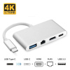 Адаптер - переходник - хаб 4in1 USB3.1 Type-C на HDMI - USB3.0 - USB3.1 Type-C - RJ45 (LAN) до 100 Мбит/с, серебро