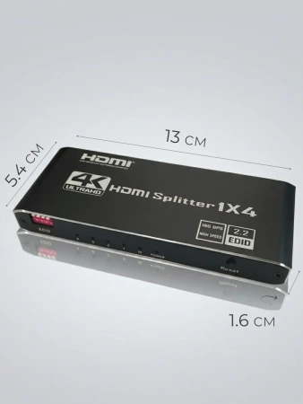 Сплиттер - разветвитель 1×4 HDMI 2.0b – 4K 60Гц, HDCP 2.2, HDR, Scaler (EDID), алюминий, черный