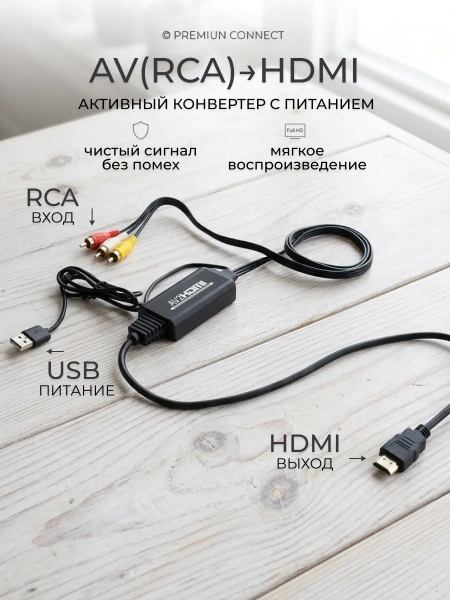 Кабель - переходник RCA (AV) на HDMI ver.01, черный