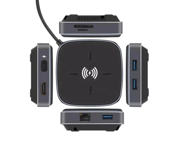 Адаптер - док-станция 9in1 USB3.1 Type-C на RJ45 (LAN) - HDMI 4K - 3x USB3.0 - USB3.1 Type-C - SD/TF - беспроводное ЗУ