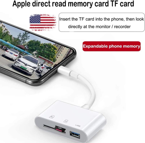 Адаптер - переходник Lightning на USB3.0 - картридер TF/SD, белый