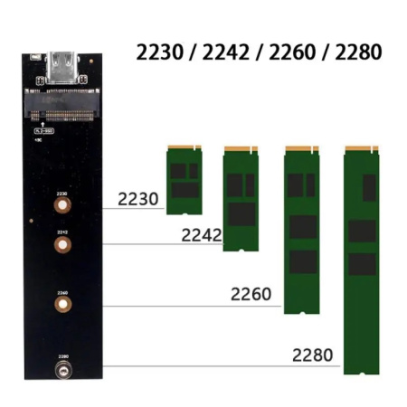 Внешний корпус - бокс для жесткого диска SSD M.2 NVME - USB-C/USB-A, алюминий, черный