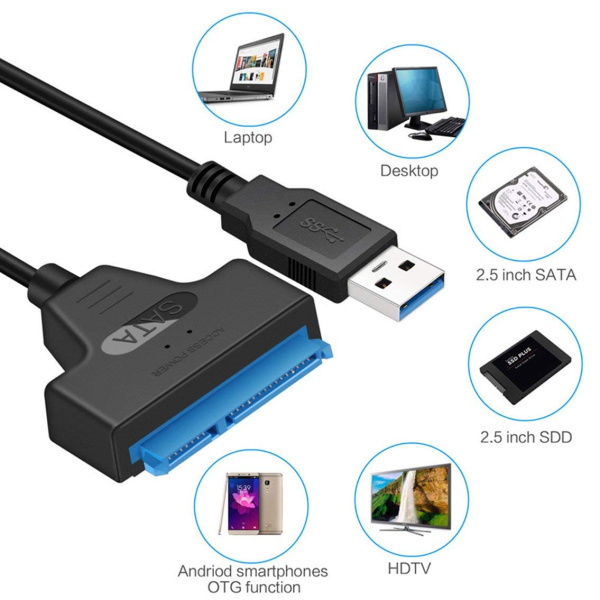 Адаптер - переходник - кабель SATA - USB3.0 для жесткого диска SSD/HDD 2.5″, ver.02, черный