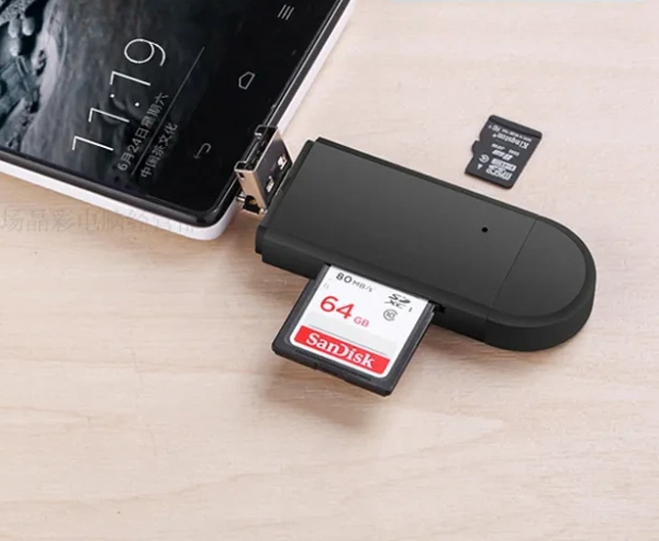 Картридер TF/SD - адаптер для карт памяти - USB Type-C - MicroUSB - USB2.0, черный