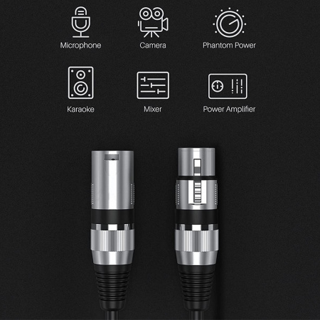 Аудио-кабель XLR (для микрофона, гитары, инструментов), M-F, black, 1,5 метра