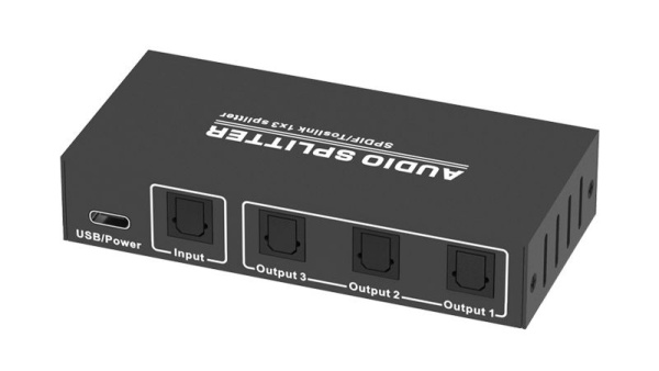 Цифровой аудио разветвитель - сплиттер 1x3 оптический (Toslink/SPDIF), активный, черный