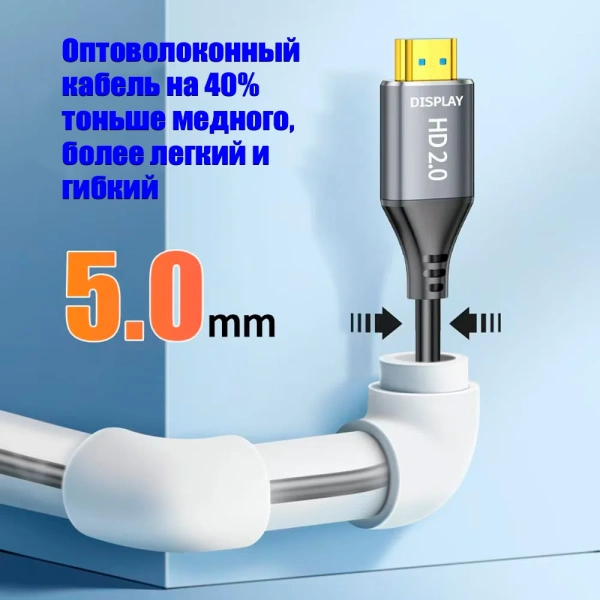 Кабель оптический HDMI v2.0 Optical UltraHD 4K 60Гц, поддержка HDR, ARC, 18 Гбит/с, 5 метров, черный