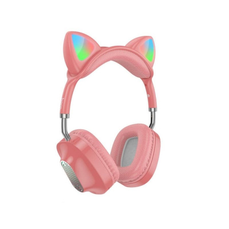 Беспроводные Bluetooth наушники HOCO ESD13, полноразмерные, "кошачьи ушки", розовый