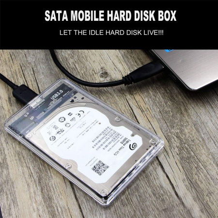 Внешний корпус - бокс SATA - MiniUSB - USB3.0 для жесткого диска SSD/HDD 2.5”, прозрачный