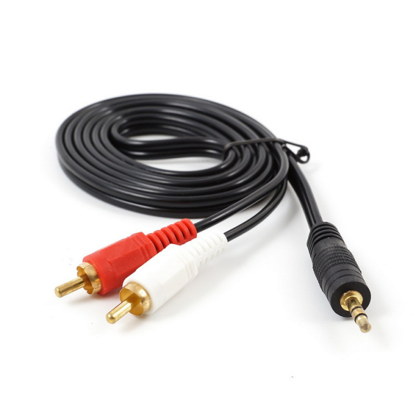 Кабель 2x RCA - jack 3.5mm (AUX), папа-папа, 1,5 метра, черный