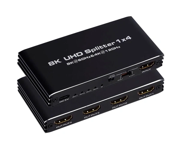 Cплиттер - разветвитель 1×4 HDMI UltraHD 8K 60Гц / 4K 120Гц, до 48 Гбит/c, поддержка HDCP2.3 и Dolby Vision, черный
