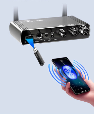 Аудио адаптер Hi-Fi LY18 Bluetooth v5.4 (TX/RX) / оптика (Toslink/SPDIF) / AUX 3.5мм / RCA / USB / картридер TF / функция караоке (MIC 6,35мм), регулировка звука и тембра, пульт ДУ