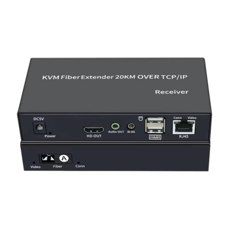 KVM-удлинитель HDMI USB по витой паре RJ45 до 120м / оптическому кабелю SC до 20км, комплект, черный