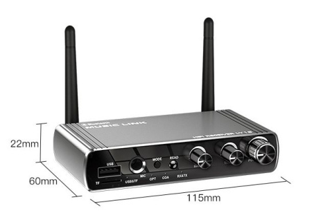 Аудио адаптер Hi-Fi LY18 Bluetooth v5.4 (TX/RX) / оптика (Toslink/SPDIF) / AUX 3.5мм / RCA / USB / картридер TF / функция караоке (MIC 6,35мм), регулировка звука и тембра, пульт ДУ