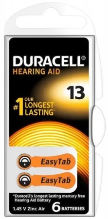 Батарейка - элемент питания DURACELL ZA13/6ВР (для слуховых аппаратов)