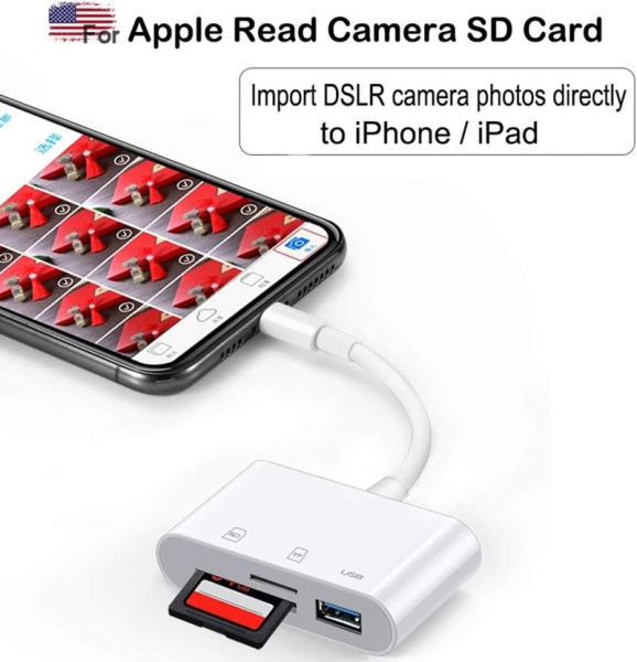 Адаптер - переходник Lightning на USB3.0 - картридер TF/SD, белый