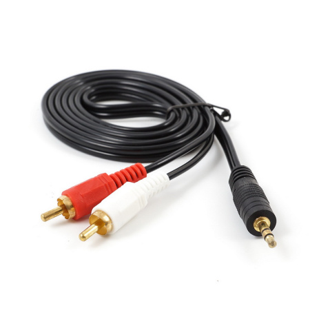 Кабель 2x RCA - jack 3.5mm (AUX), папа-папа, 10 метров, черный