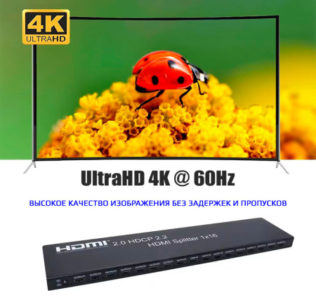 Разветвитель - сплиттер HDMI 1x16, UHD 4K 60HZ, RS232, EDID (программируемый)