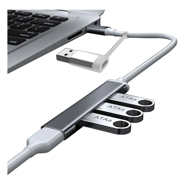 Адаптер - хаб USB3.0 Type-A/USB3.1 Type-C на USB3.0 - 3x USB2.0, серый