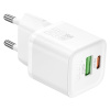 Зарядное устройство сетевое - блок питания HOCO N65, USB Type-C PD20W + USB QC3.0, белый