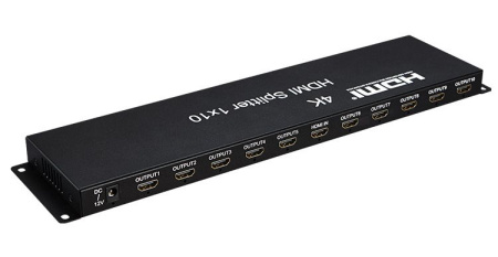 Адаптер - разветвитель - сплиттер HDMI 1x10, UltraHD 4К, RS232, EDID, программируемый, с креплением, черный