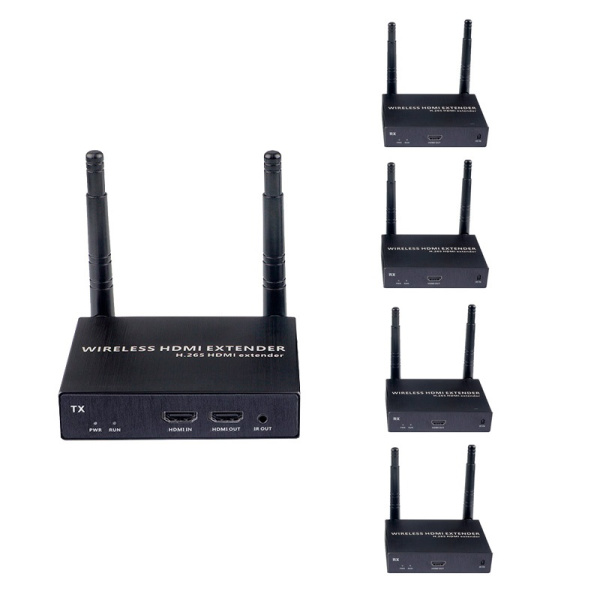 Удлинитель сигнала HDMI по Wi-Fi до 100 метров, активный, FullHD 1080p, комплект 1 передатчик + 4 приемника, черный