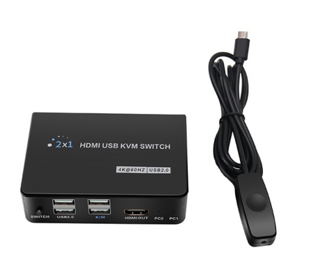 Адаптер - 2-х портовый KVM-переключатель HDMI USB, черный