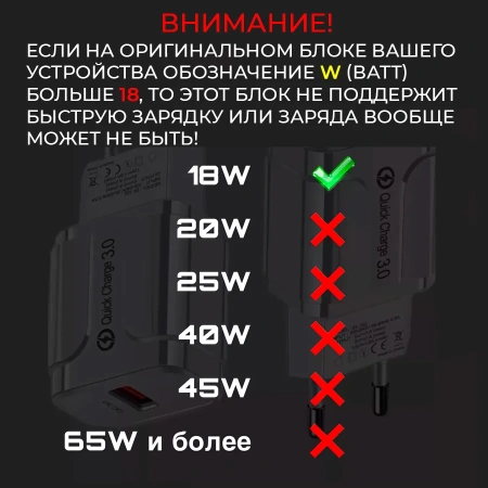 Зарядное устройство - блок питания с кабелем Type-C, 3A, USB QC3.0, белый