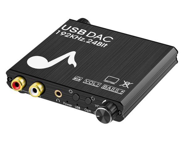 Адаптер - переходник, аудио-преобразователь PRO с оптики (Toslink/SPDIF) на jack 3.5mm (AUX), RCA, c USB для ПК или ноутбука, черный