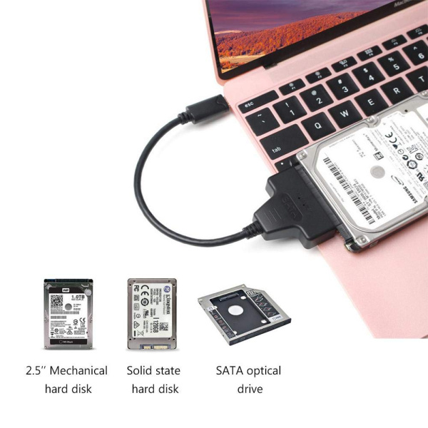 Адаптер - переходник - кабель SATA - USB3.1 Type-C для жесткого диска SSD/HDD 2.5″, черный