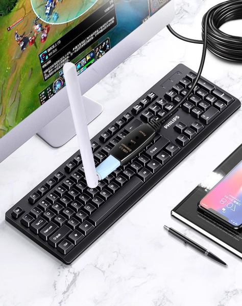 Кабель с усилителем-репитером USB3.0, папа-мама, 20 метров, черный