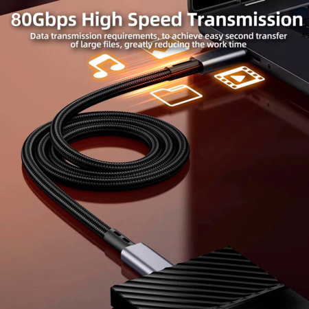 Кабель USB5.0 Type-C чип E-Marker, 16K 60Гц, PD 240W (48V/5A), 80 Гбит/с, оплетка, поддержка Thunderbolt 3/4/5, 1.5 метра