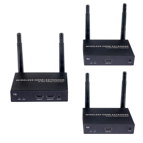 Удлинитель сигнала HDMI по Wi-Fi до 100 метров, активный, FullHD 1080p, комплект 1 передатчик + 2 приемника, черный