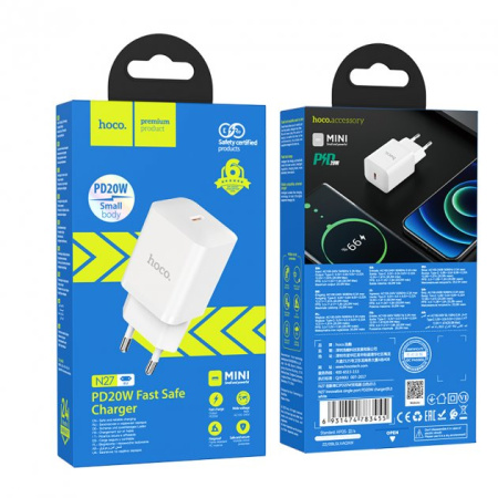Зарядное устройство сетевое - блок питания HOCO N27, 1 USB Type-C PD20W, белый