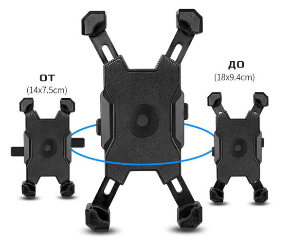 Держатель для телефона на велосипед, мотоцикл, самокат, коляску - велодержатель смартфона MOD04, 3.5-6.8 дюймов, пластик, черный