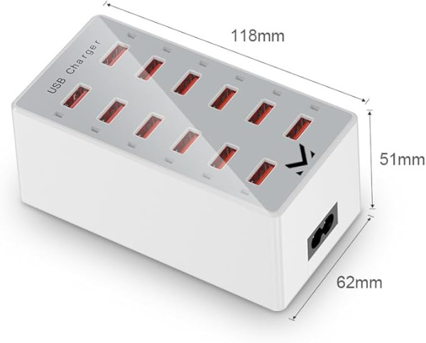 Зарядная станция на 12 USB портов mod. 1012P, 5V1-2.4A, ABS-пластик, белый