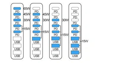 Настольное зарядное устройство - зарядная станция на 8 портов 600W USB-C / USB mod. 1006P200WB, быстрая зарядка, пластик, черный