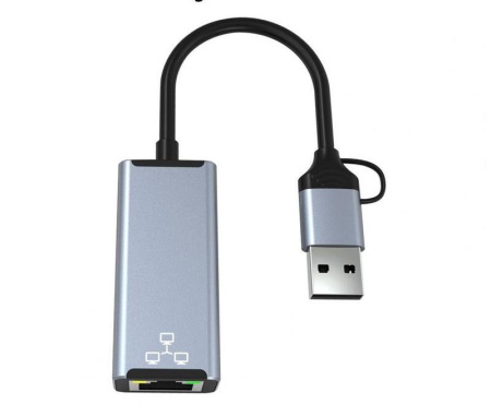 Адаптер - переходник USB Type-C / USB Type-A - RJ45 (LAN) до 1000 Мбит/с, серый
