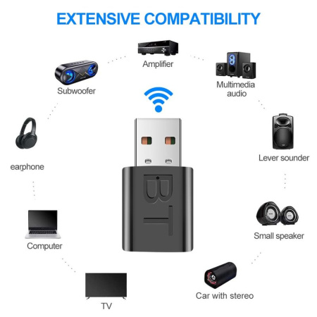 Беспроводной аудио адаптер Bluetooth 5.0 RX/TX, черный