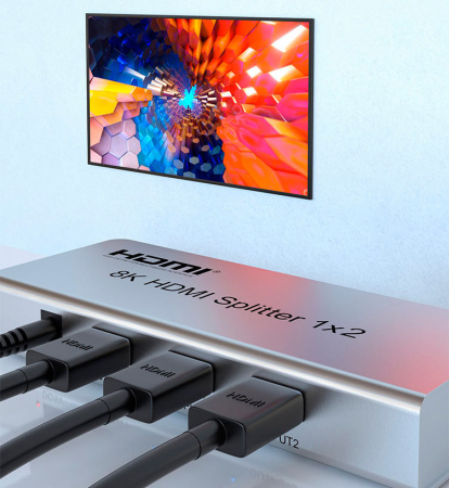 Cплиттер - разветвитель 1×2 HDMI UltraHD 8K 60Гц / 4K 120Гц, до 40 Гбит/c, поддержка HDCP2.3 / EDID / RS232